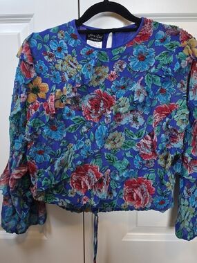 RARE DIANE FREIS ORIGINAL 100% SILK HAND BEADED FLORAL BLOUSE BOHO VINTAGE TOP M